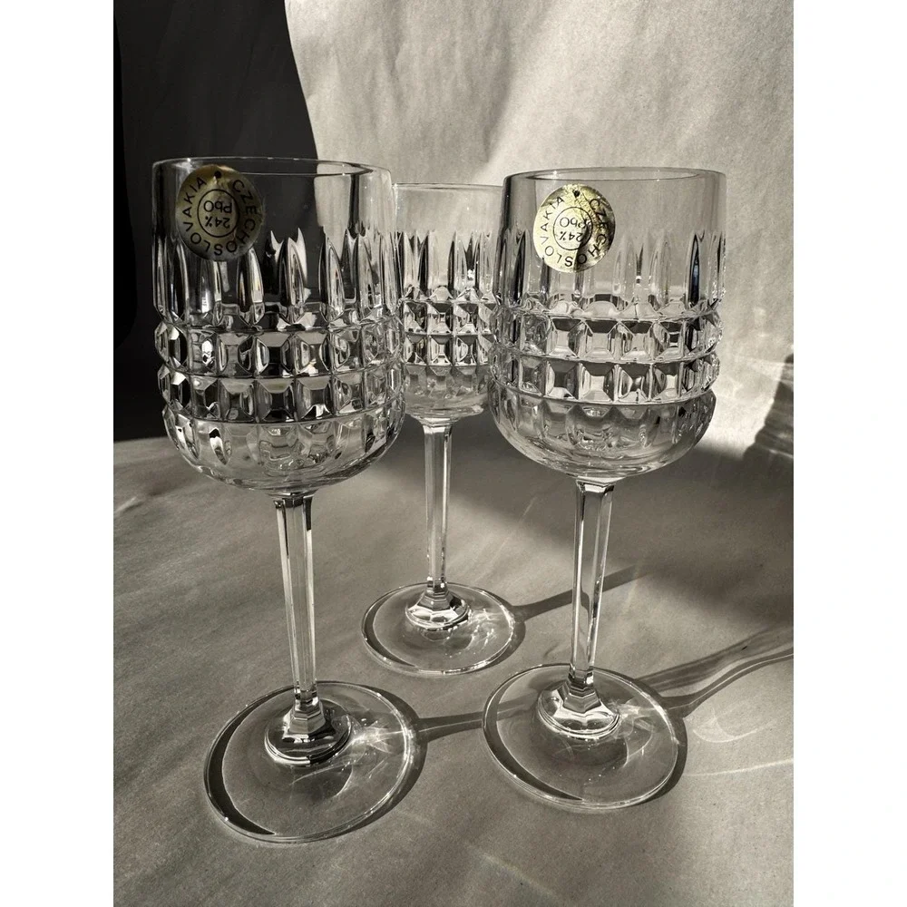 VTG Czechoslovakia Lead Crystal Cordial Wine Glasses 24% PbO Cut Crystal Goblets